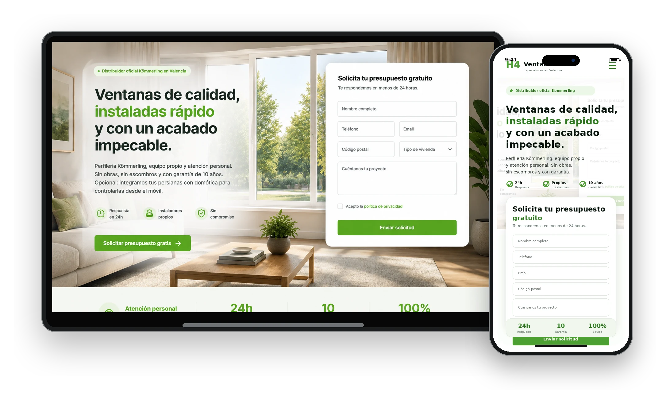 Mockup de landing de conversión en dispositivos